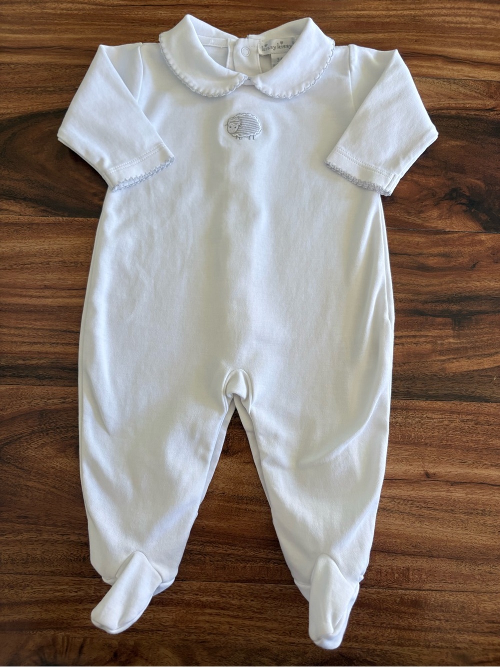 Kissy Kissy Layette White Pima Sheep Lamb Embroidered Footed Sleeper 3-6 Months